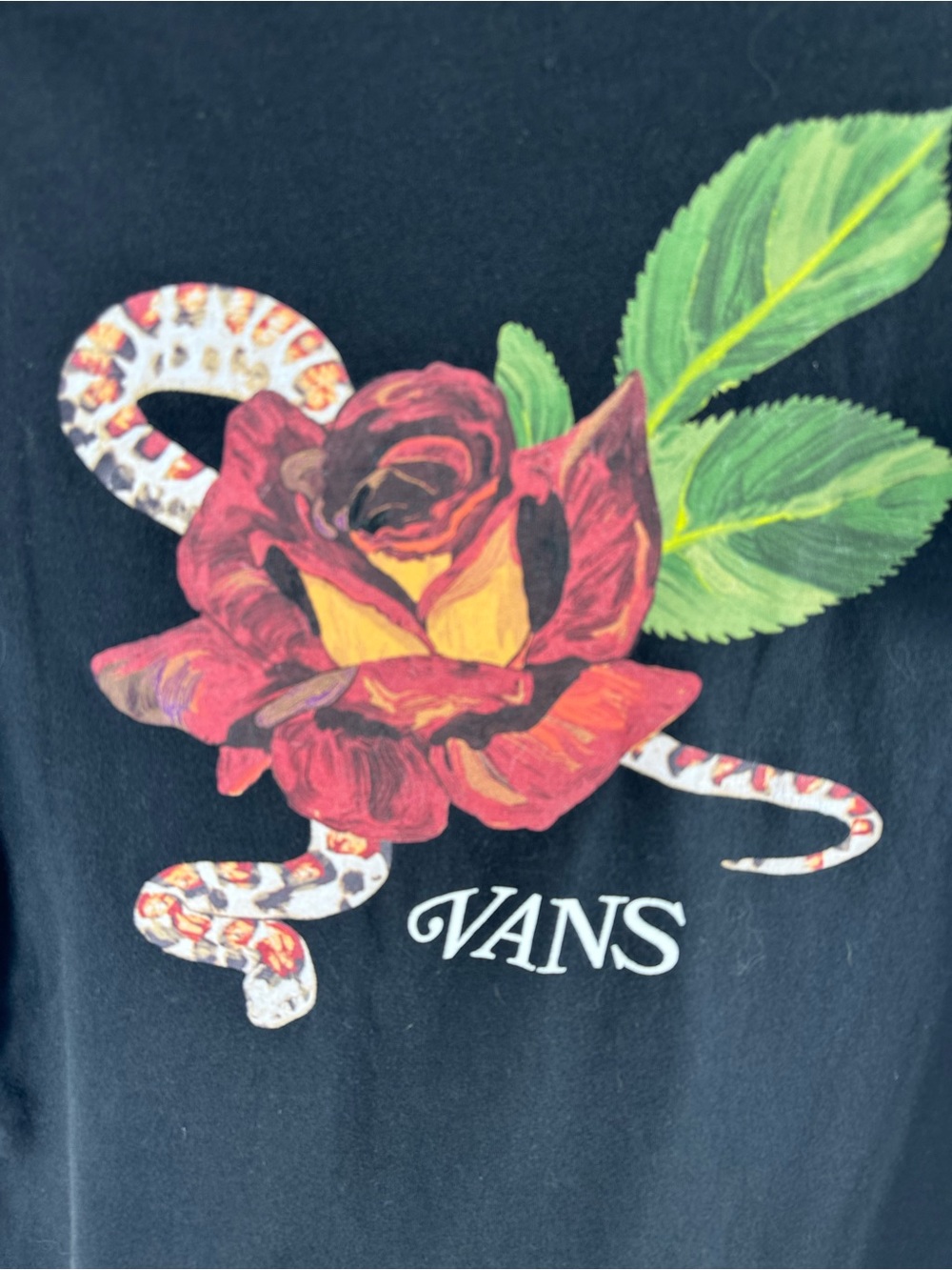Vans black T-shirt with rose size medium